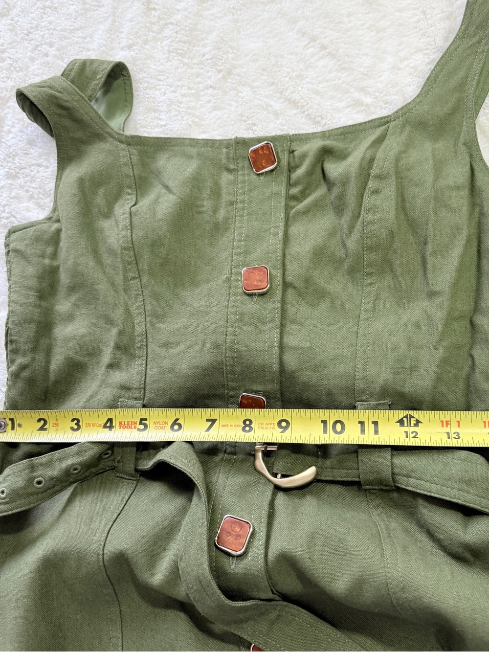 Taylor Olive Green Linen Midi Dress Belted Size 8 Coastal Resort Minimalist - Picture 13 of 14